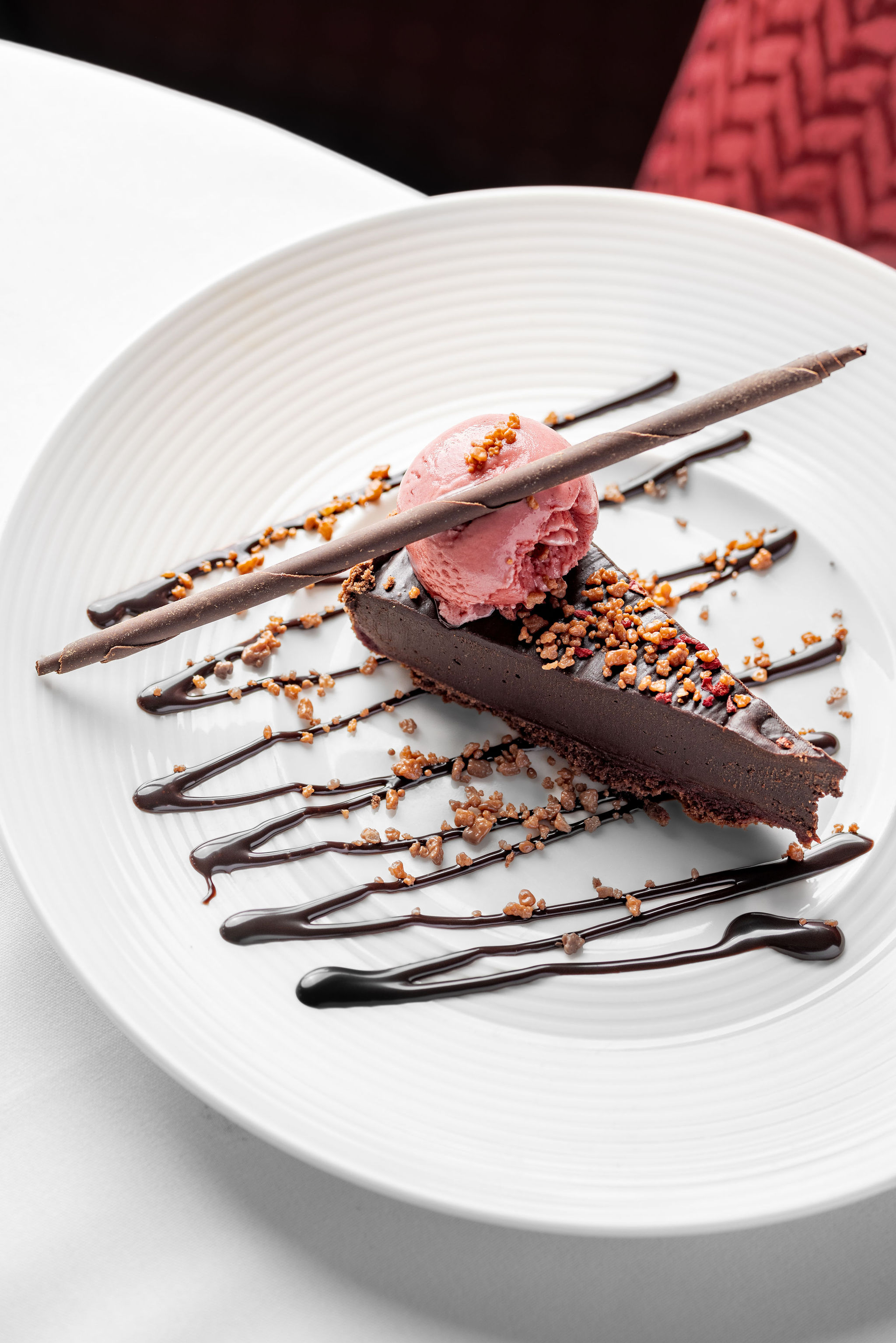 Chocolate cheesecake, raspberry sorbet