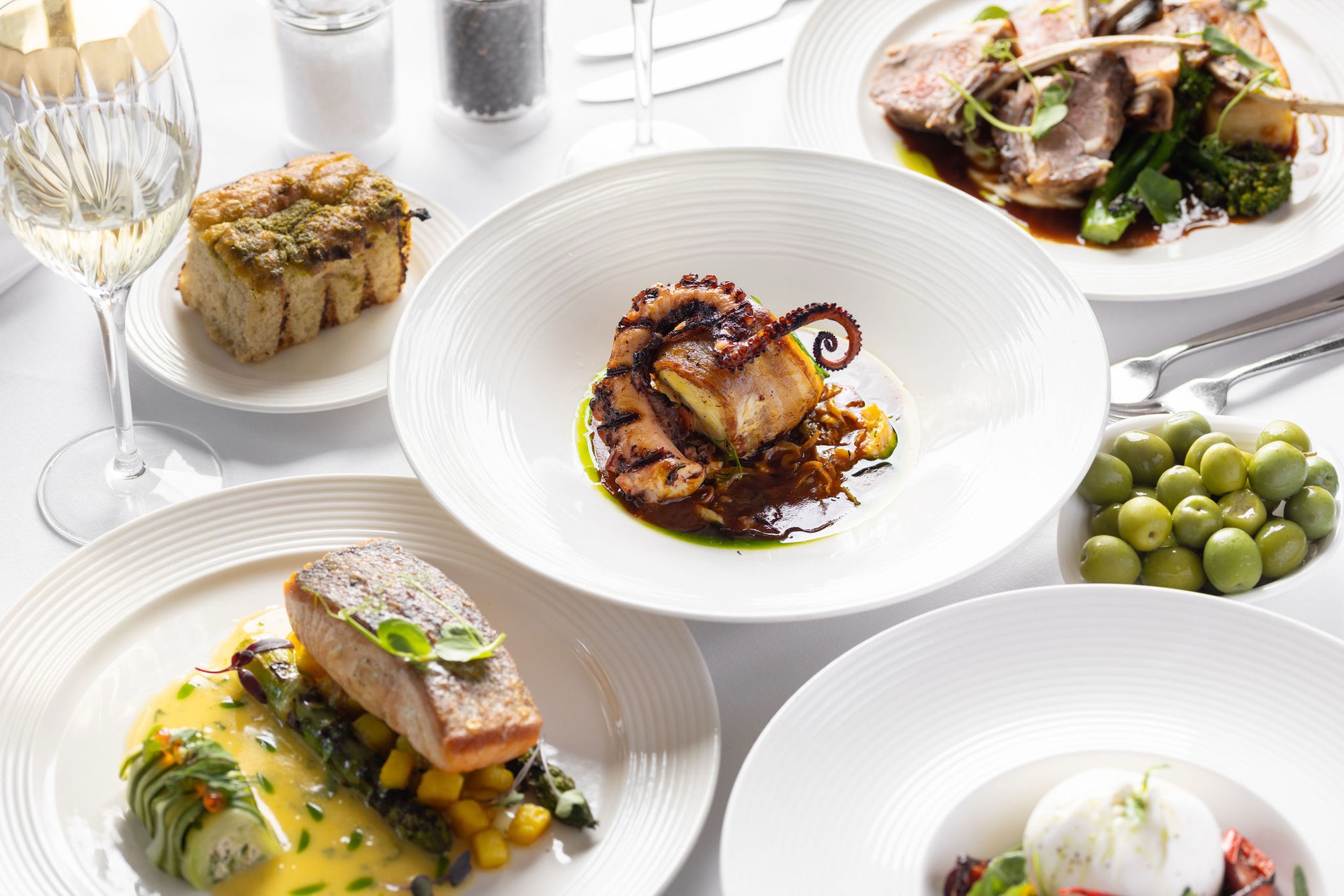 Octopus, salmon, lamb — a spread