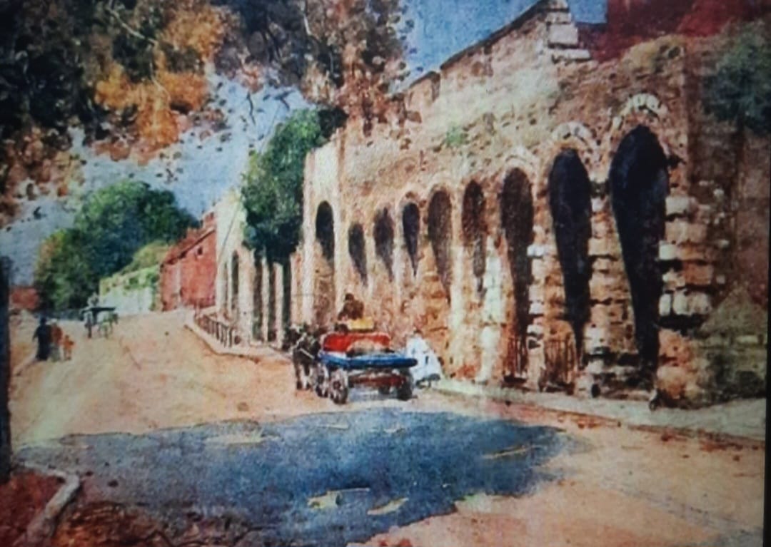 The medieval Southampton walls, in a 19th-century watercolour