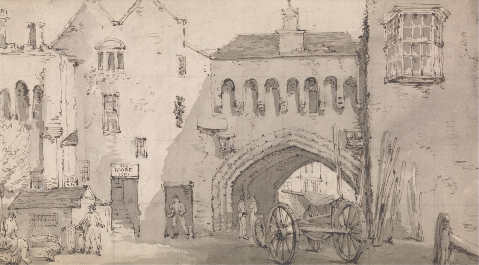 Thomas Rowlandson, Southampton, the Watergate and Globe Inn, c.1794